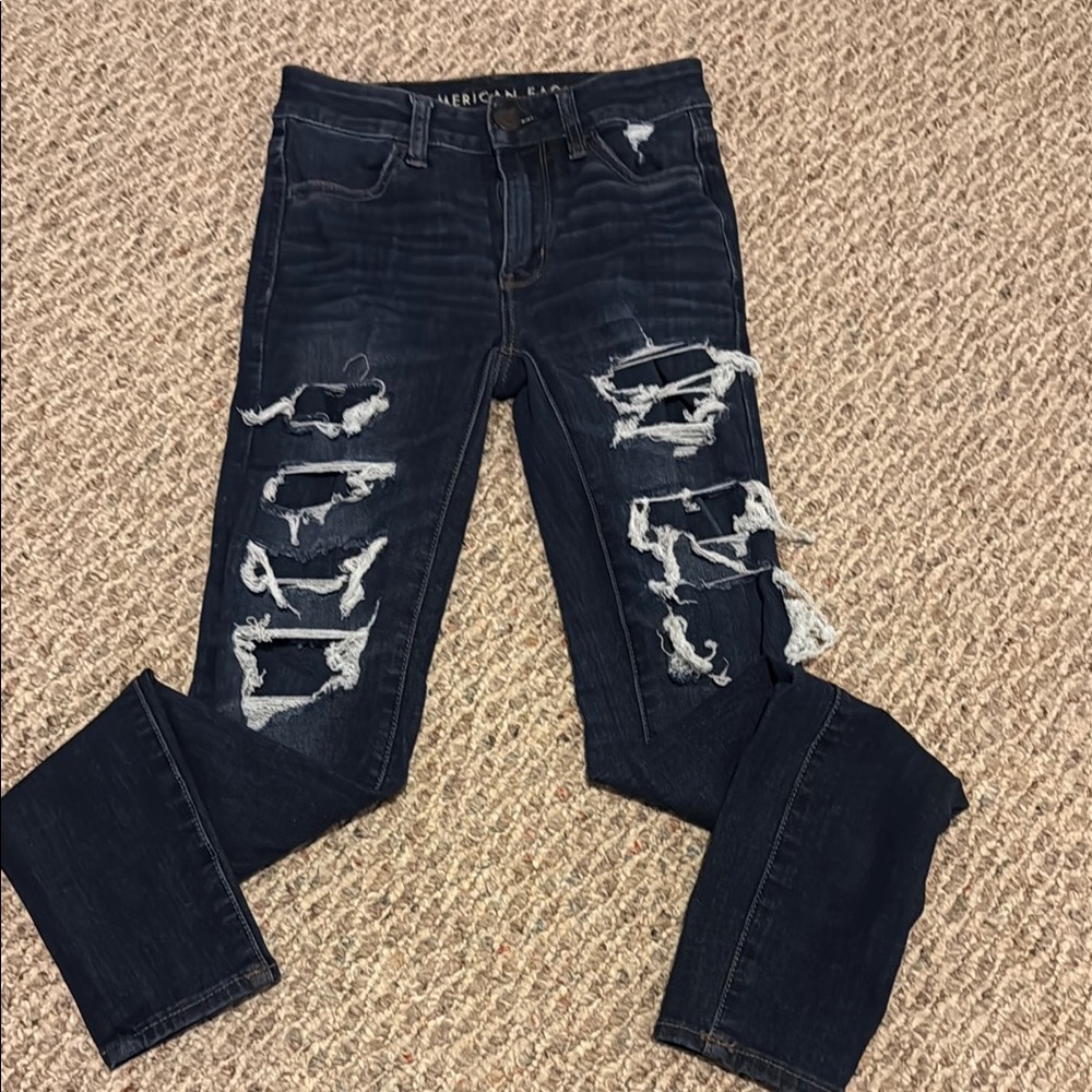 American Eagle Outfitters Women's Ripped Navy Jeans